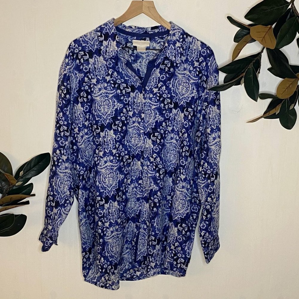 Soft Surroundings Blue Paisley Button Down Tunic